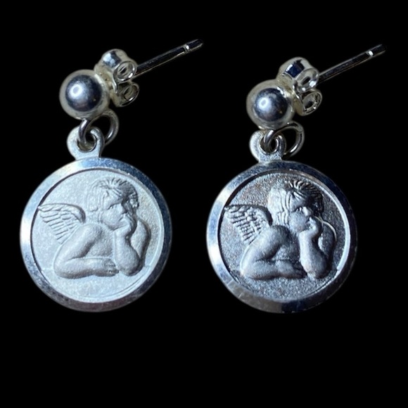 Vintage Designer Italian Winged Cherub Sterling Silver Earrings Signed SU - Picture 1 of 3